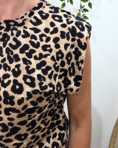 T-Shirt femme léopard à épaulettes 