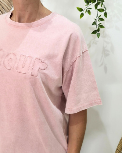 T-Shirt femme rose délavé Amour