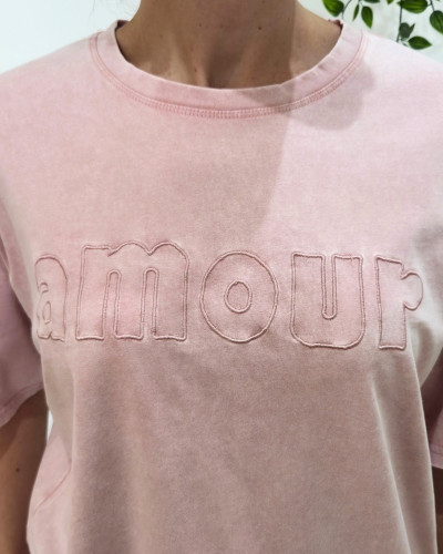 T-Shirt femme rose délavé Amour