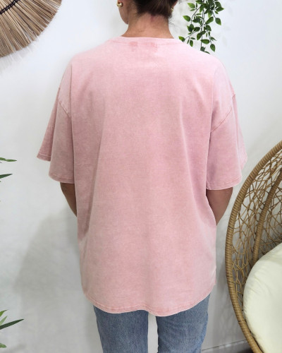 T-Shirt femme rose délavé Amour