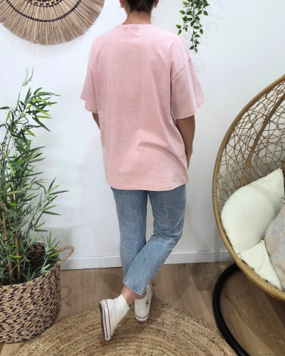 T-Shirt femme rose délavé Amour
