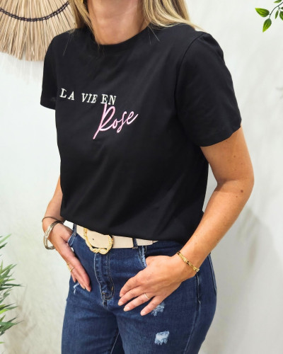 T-Shirt femme noir La vie en rose
