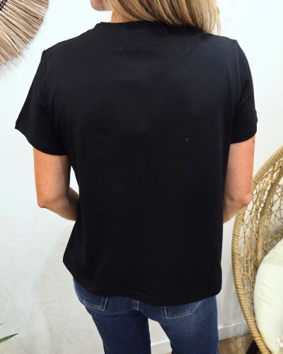T-Shirt femme noir La vie en rose
