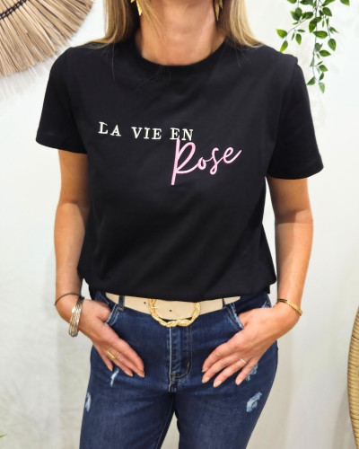 T-Shirt femme noir La vie en rose