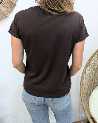 T-shirt femme marron coeur léopard taupe