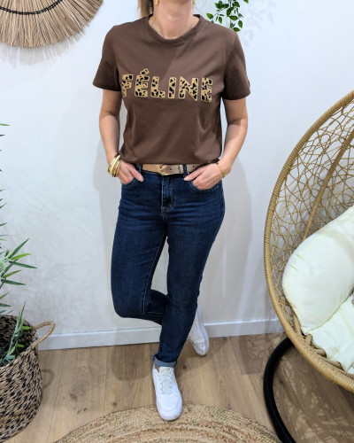T-Shirt femme marron Féline