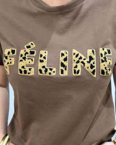 T-Shirt femme marron Féline