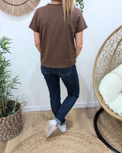 T-Shirt femme marron Féline