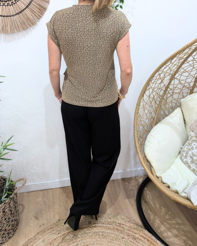 Top femme leopard irisé noué camel