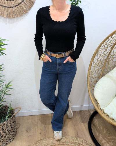 T-Shirt femme noir Zéphine manches longues