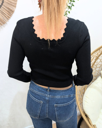 T-Shirt femme noir Zéphine manches longues