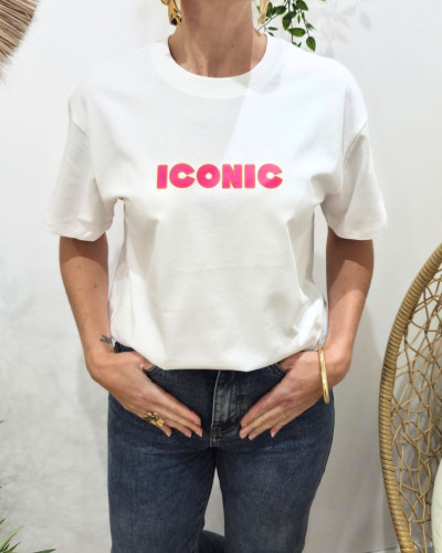T-Shirt femme blanc iconic rose
