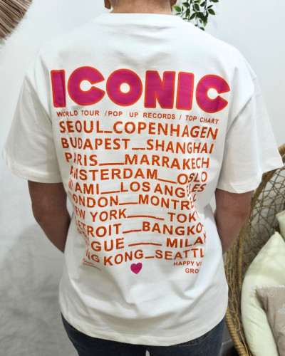 T-Shirt femme blanc iconic rose