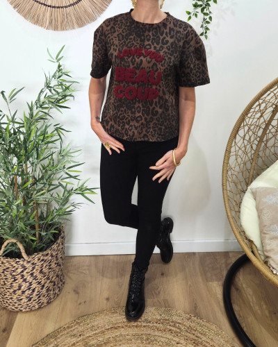 T-Shirt femme léopard love you beaucoup