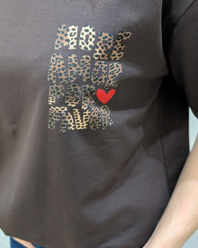 T-shirt femme marron more amor por favor léopard 
