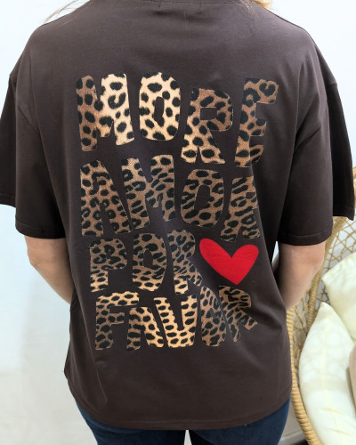 T-shirt femme marron more amor por favor léopard 