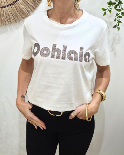 T-Shirt femme blanc Oohlala paillettes multicolores