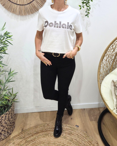 T-Shirt femme blanc Oohlala paillettes multicolores