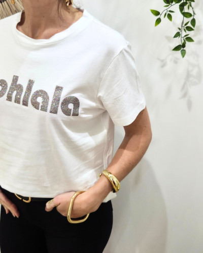 T-Shirt femme blanc Oohlala paillettes multicolores