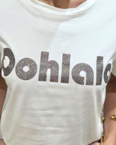 T-Shirt femme blanc Oohlala paillettes multicolores