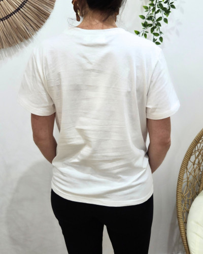 T-Shirt femme blanc Oohlala paillettes multicolores