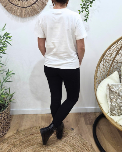 T-Shirt femme blanc Oohlala paillettes multicolores