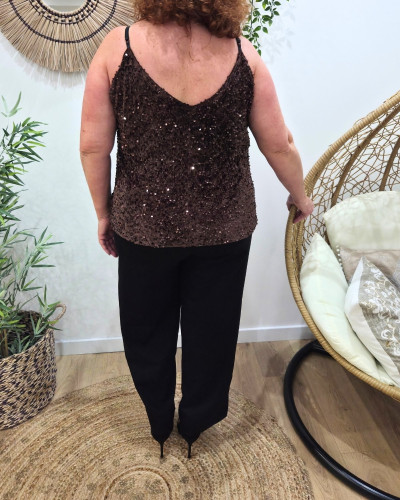 Top femme grande taille velours à sequins et dentelle
