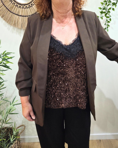 Top femme grande taille velours à sequins et dentelle