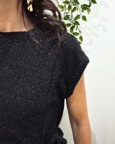 Top femme leopard pailleté noué noir