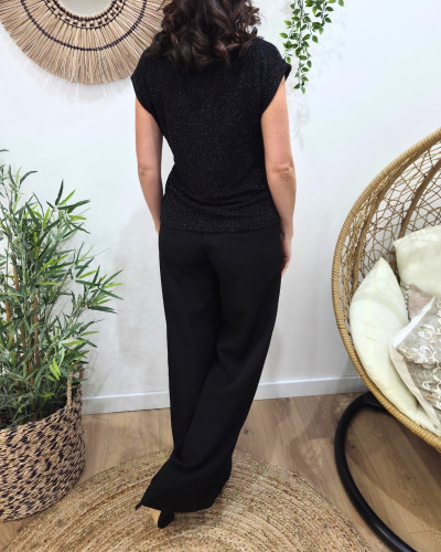 Top femme leopard pailleté noué noir