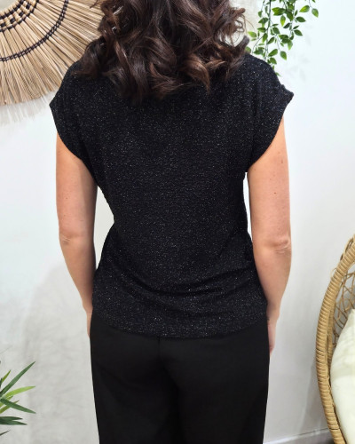 Top femme leopard pailleté noué noir