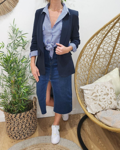 Jupe midi en jean femme bleu foncé