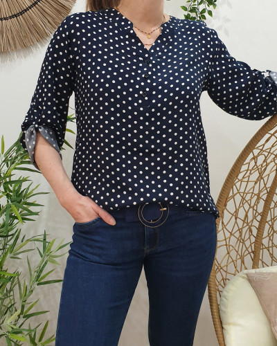 Chemisier a pois clearance bleu marine