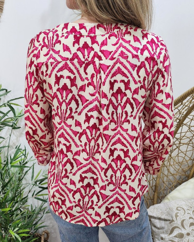 Tunique femme beige et rose fuchsia Augusta
