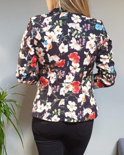 Veste tailleur noire à fleurs mutlicolores