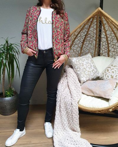 Bombers doré fleurs liberty rouges jaunes vertes