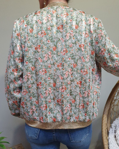 Bombers vert amande fleurs liberty corail blanches doré