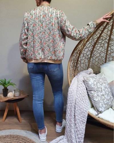 Bombers vert amande fleurs liberty corail blanches doré