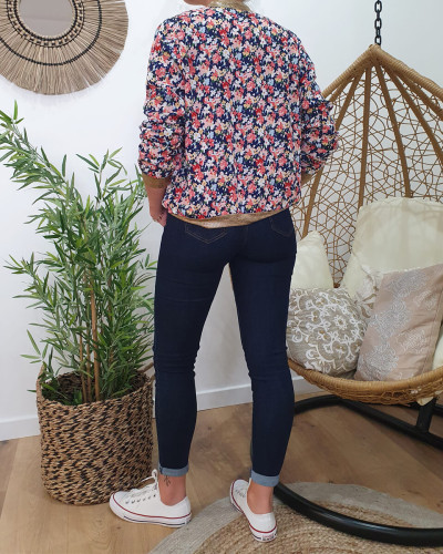 Bombers marine imprimé floral rose bleu et blanc