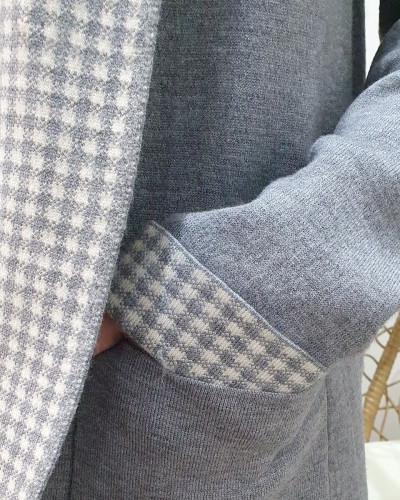 Veste longue femme poches plaquées col et manches pied de poule