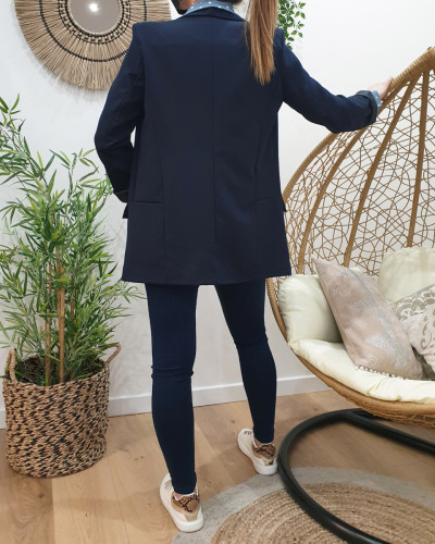 Veste blazer femme unie bleu marine