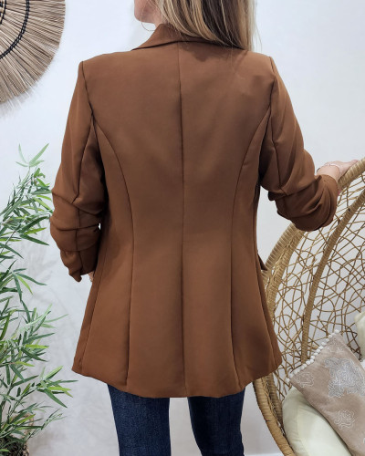 Blazer femme manches plissées marron