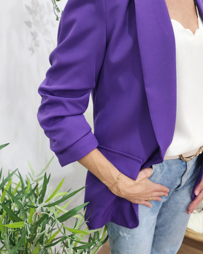 Blazer femme manches plissées violet