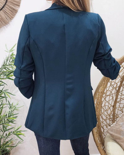 Blazer manches plissées bleu canard