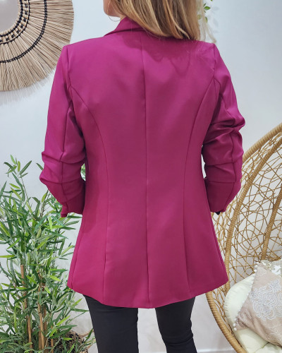 Blazer femme manches plissées rose prune