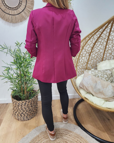 Blazer femme manches plissées rose prune