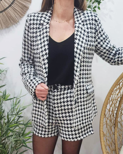Blazer femme épais pied de poule noir et blanc