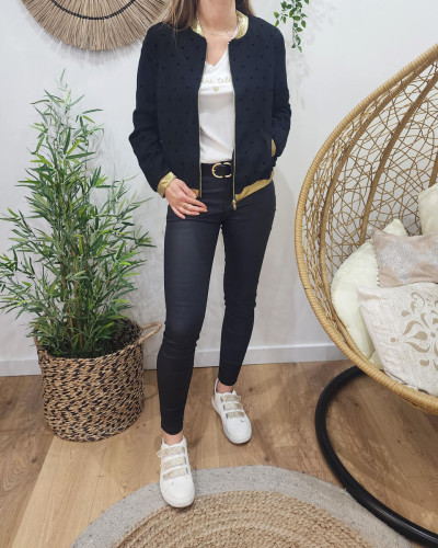 Bombers femme noir pois velours
