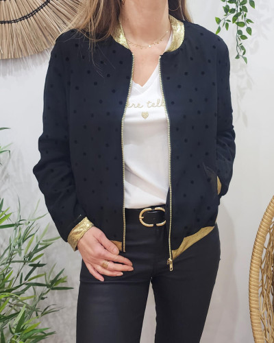 Bombers femme noir pois velours