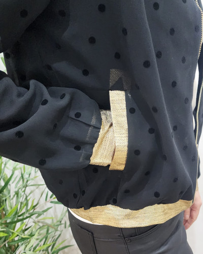 Bombers femme noir pois velours